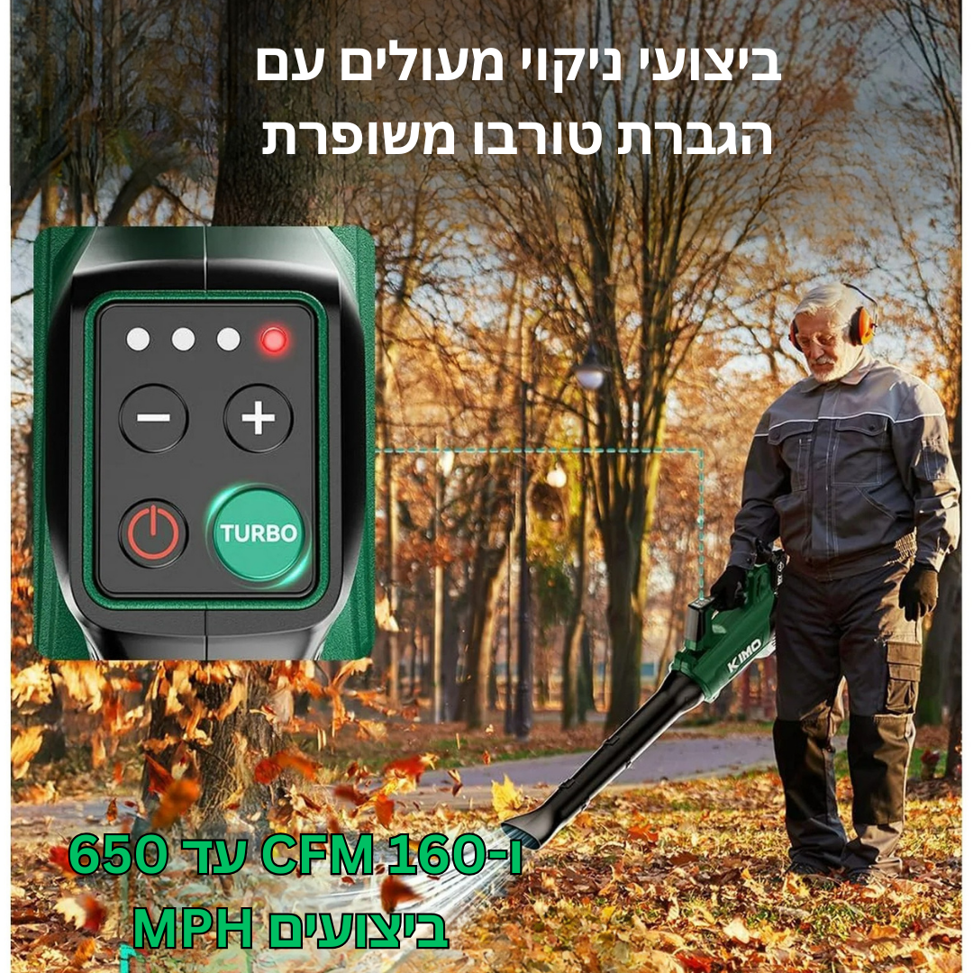 ™Mironix | מפוח עלים נטול כבל – 650CFM, 160MPH, מצב טורבו, 4 מהירויות, עם 2 סוללות