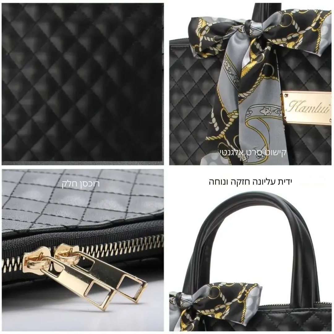 ™Mirela | תיק נשי אלגנטי למחשב – עור סינטטי, דוגמת יהלום, למחשבים 15.6 ו-16 אינץ'