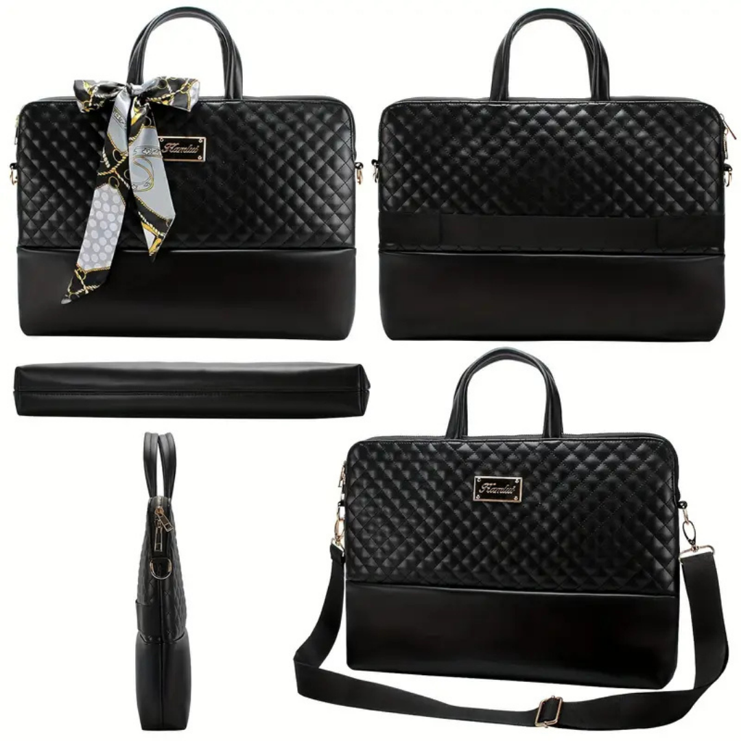 ™Mirela | תיק נשי אלגנטי למחשב – עור סינטטי, דוגמת יהלום, למחשבים 15.6 ו-16 אינץ'