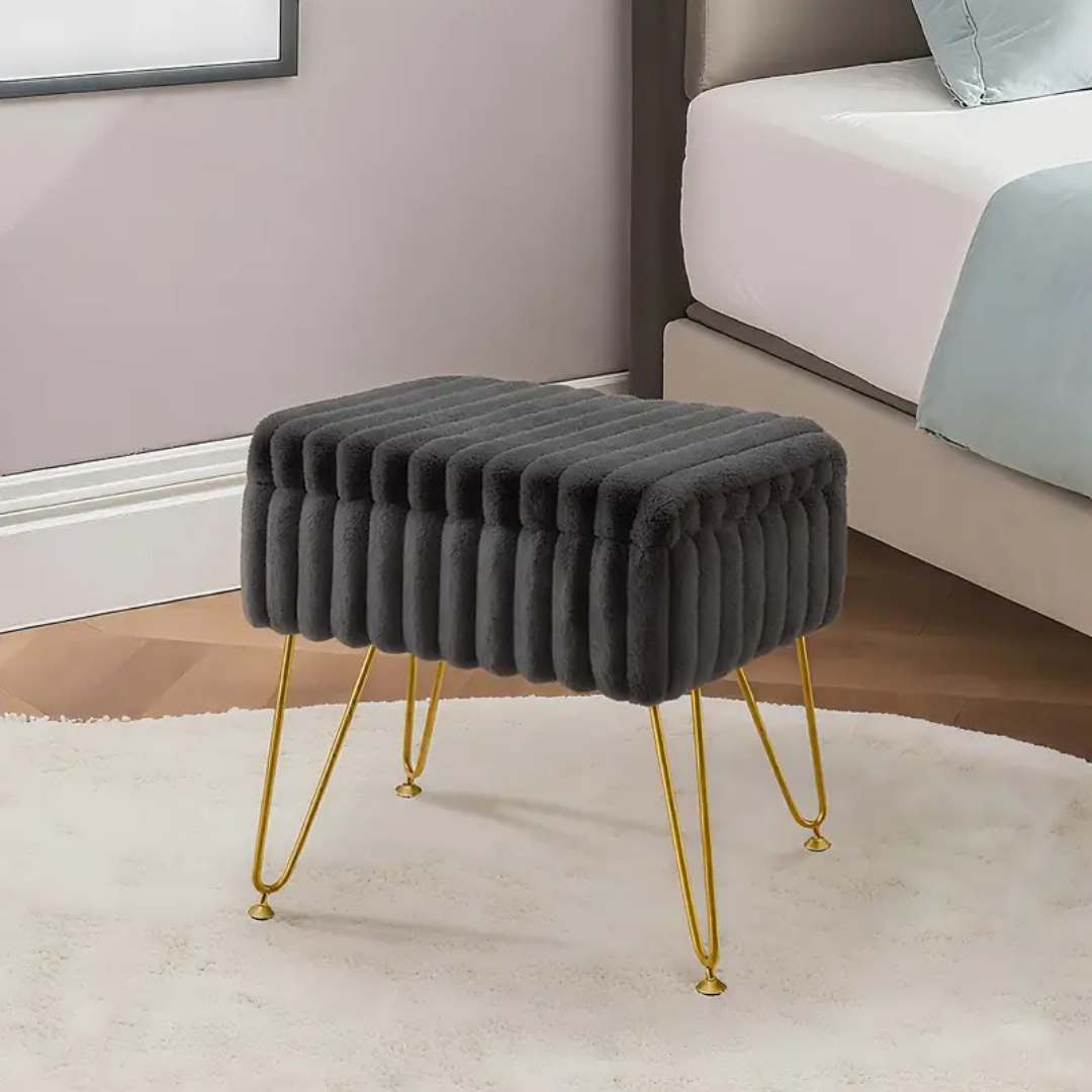 ™Sittora | כיסא איפור מודרני עם אחסון, ריפוד מפליז סינתטי רך, רגליים זהב נגד החלקה