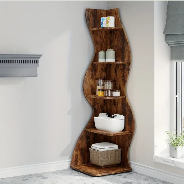 ™Avelor | מדף 5 קומות – עץ מלאכותי, גימור לבן, פינות מעוגלות