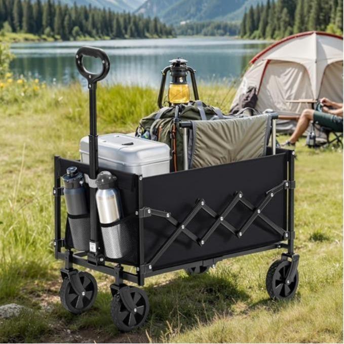 ™Zavron | עגלת קמפינג מתקפלת כבדה – עגלת גינה עם ידית ו-4 גלגלים, קיבולת 475 ליברות